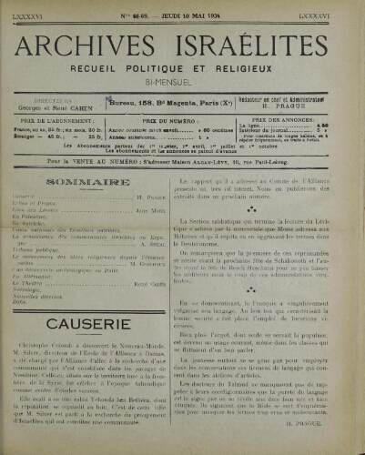 Archives israélites de France. Vol.96 N°68-69 (10 mai 1934)